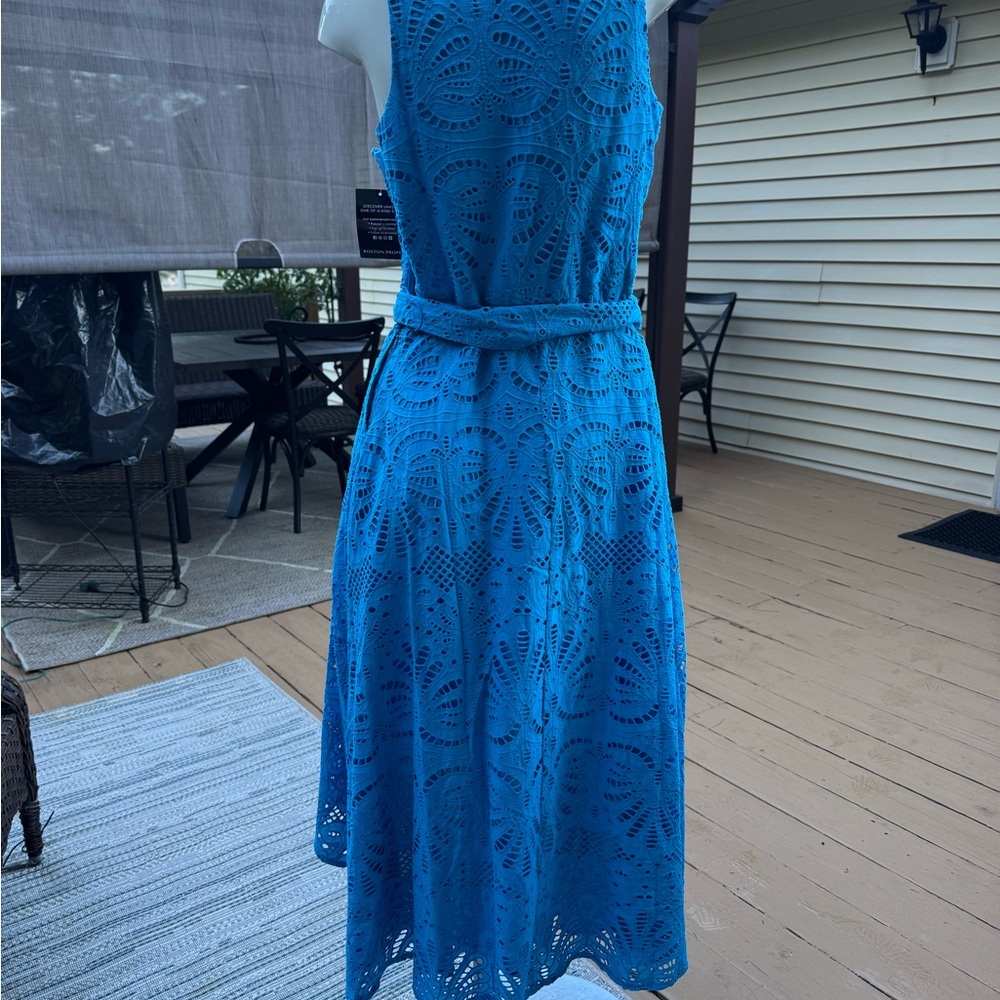 Boston Proper Blue Eyelet Sleeveless Spring Summer Dress MIDI Faux Wrap Sz 2 NWT - Picture 7 of 16